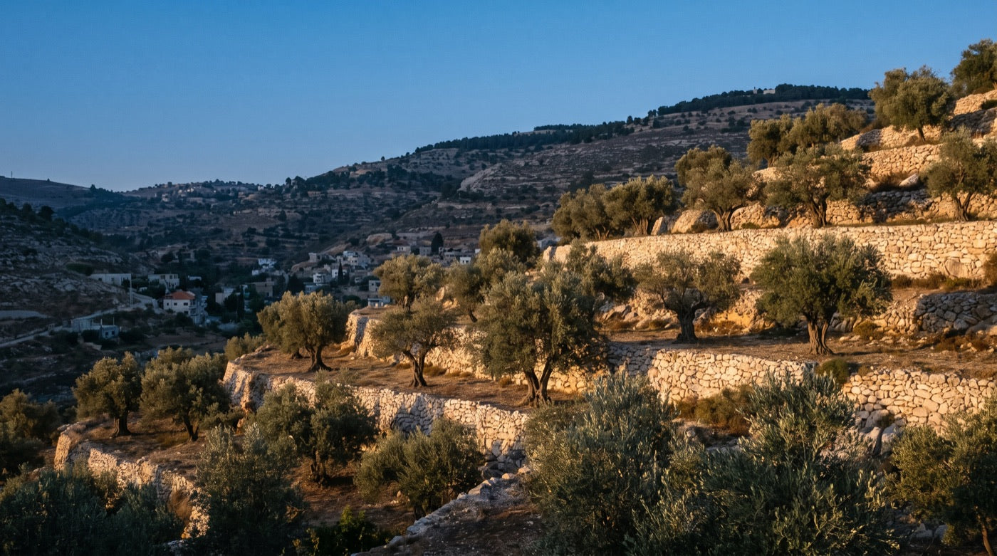 A village in the hills near Nablus, surrounded by terraced olive groves